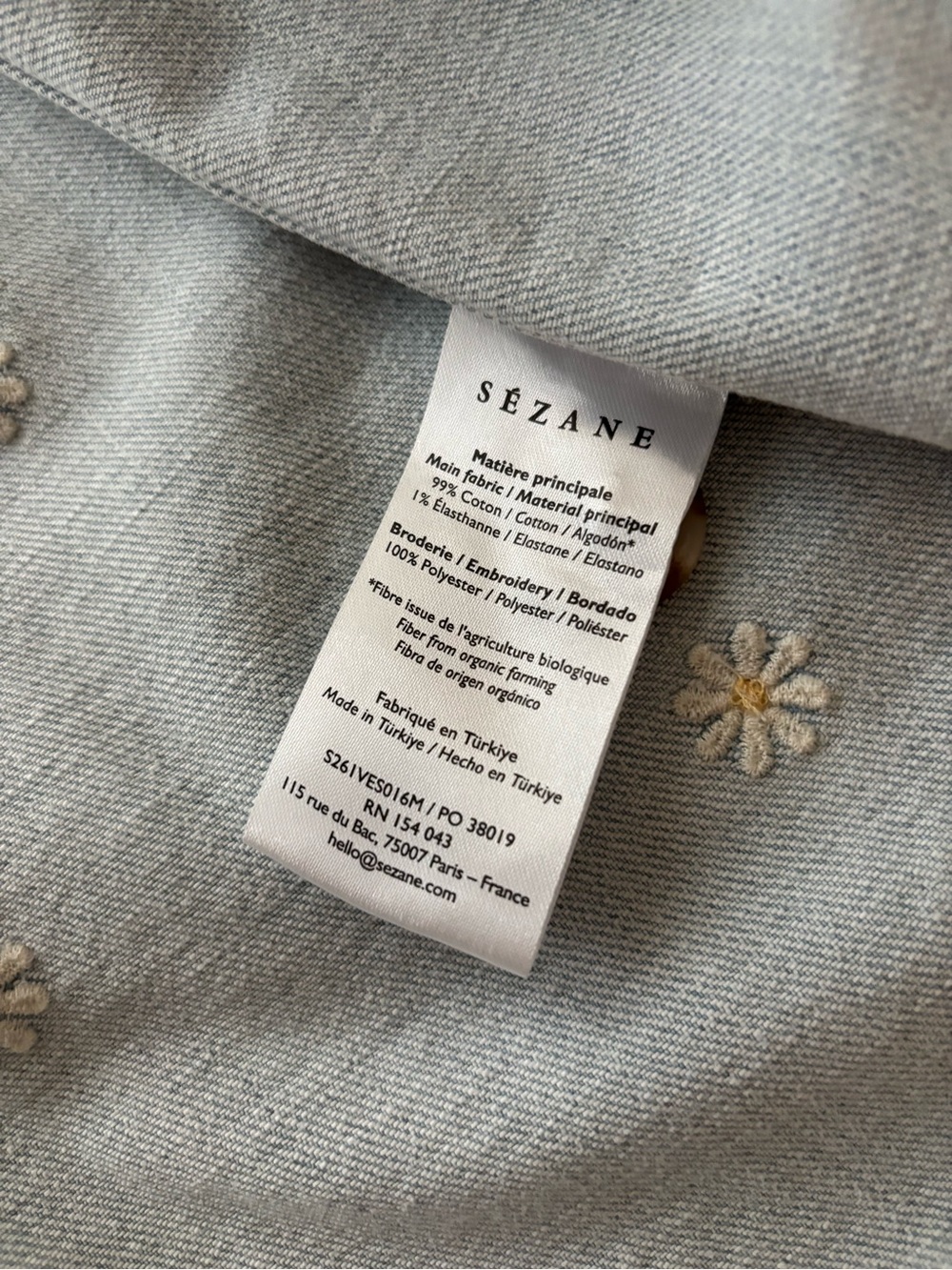 NWT Sezane Light Blue Embroidered Gab Jacket - Picture 10 of 10